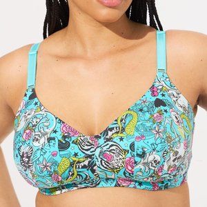 ❤️NWT TORRID BRA MERMAID TATTOO SKULLS WIRELESS LIGHTLY LINED 360 BACK SMOOTHING